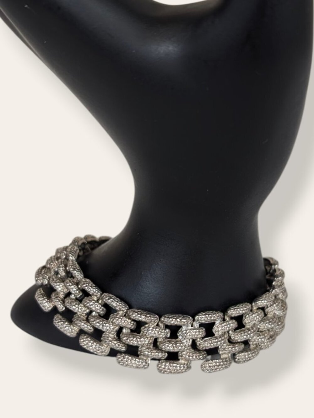 V. Silver Tone Textured Link Bracelet